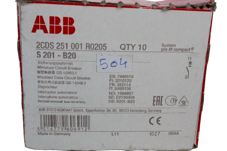 ABB S 201-B20 MINIATURE CIRCUIT BREAKER - Platinum International