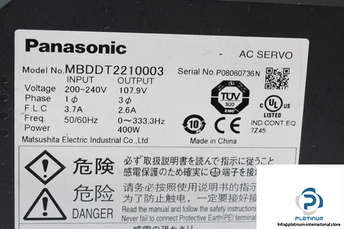 PANASONIC MBDDT2210003 AC SERVO DRIVER – Platinum International