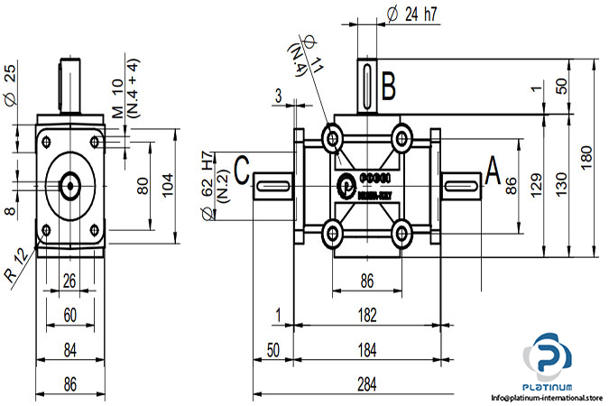 poggi-a2025r-1-2d24-3-way-independent-shaft-right-angle-gearbox-1