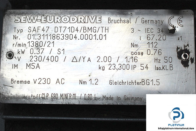 sew-SAF47-DT71D4_BMG_TH-gear-motor-1-used