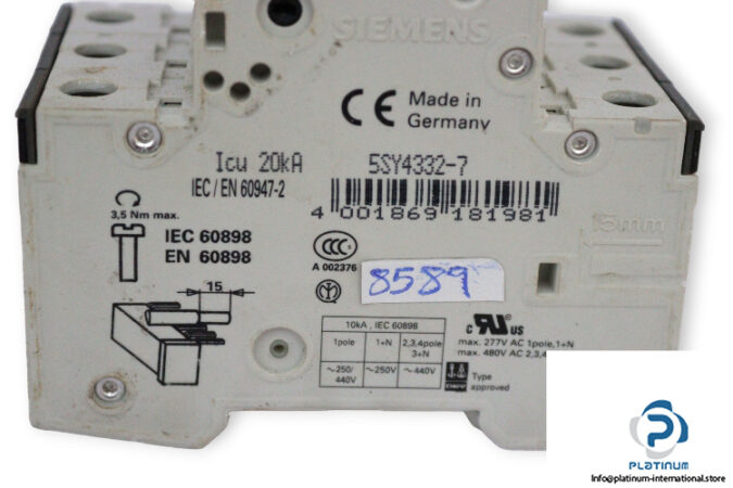 siemens-5SY4332-7-miniature-circuit-breaker-(used)-2
