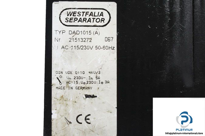 WESTFALIA SEPARATOR DAD1015(A) MONITORING UNIT RPM - Platinum 