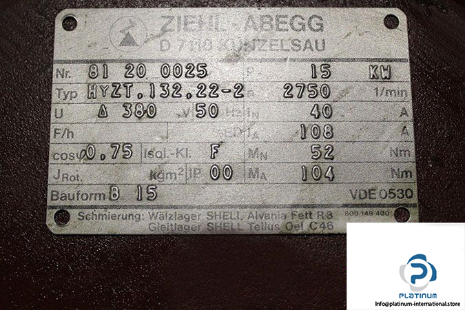 ZIEHL-ABEGG HYZT.132.22-2 MOTOR FOR SCREW PUMP - Platinum 