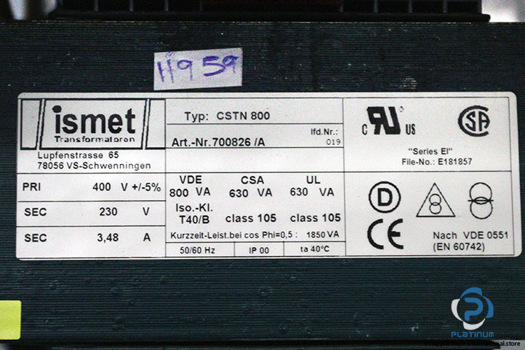 ismet-CSTN-800-single-phase-control-isolation-transformer-(Used)-1