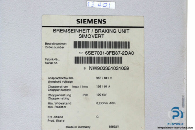 siemens-6SE7031-3FB87-2DA0-simovert-braking-unit-(Used)-2