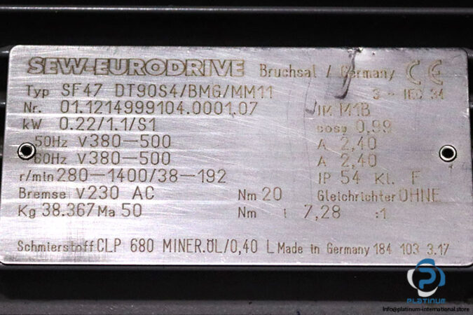 sew-sf47-dt90s4-bmg-mm11-helical-worm-gear-motor-used-4