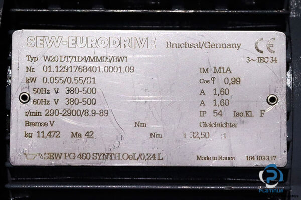 sew-W20-DT71D4-MM05-BW1-Spiroplan-gearmotor(used)-4