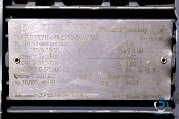 sew-R37-DT71D4-BMG-MM05-AVSK-helical-gearmotor(used)-2