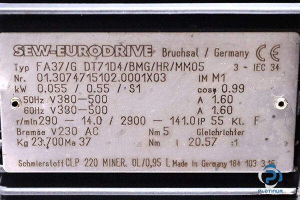 sew-FA37-G-DT71D4-BMG-HR-MM05-parallel-shaft-helical-gearmotor(used)-5