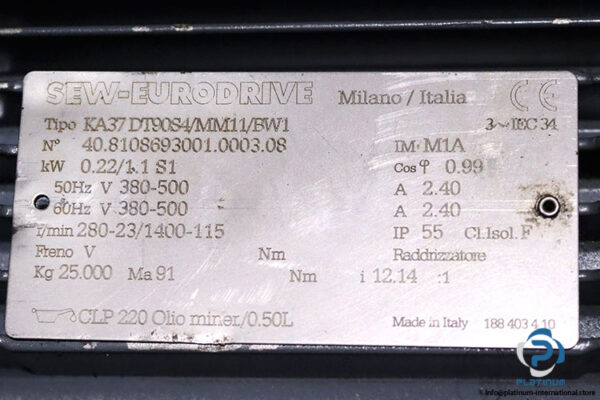 sew-KA37-DT90S4-MM11-BW1-Bevel-helical-gearmotor(used)-2
