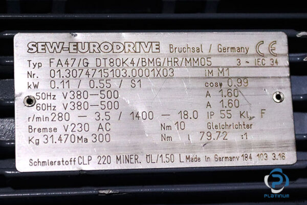 sew-FA47-G-DT80K4-BMG-HR-TH-helical-gearmotor(used)-2