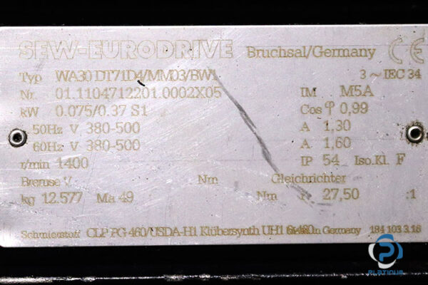 sew-WA30-DT71D4-MM03-BW1-Bevel-helical-gearmotor(used)-2