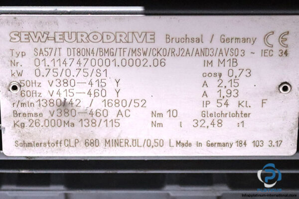 sew-SA57TDT80N4BMGTFMSWCK0RJ2AAND3AVS0-gearmotor(used)-2
