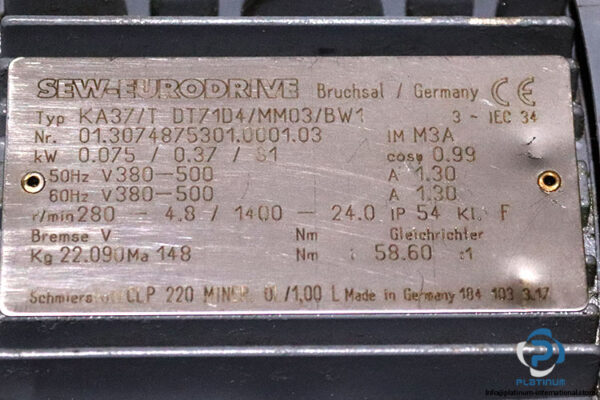 sew-KA37TDT71D4MM03BW1-helical-gearmotor(used)-2