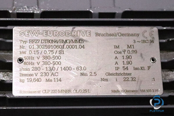 sew-RF27DT80N4BMGMM07-helical-gearmotor(used)-3
