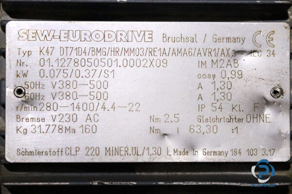 sew-K47DT71D4BMGHRMM03RE1AAMA6AVR1AX-helical-gearmotor(used)-2