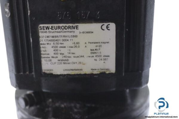 sew-K37-CM71M-BR-TF-RH1L-SB60-servomotor-with-gear(used)-2