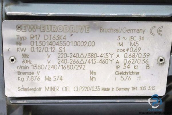 sew-R17-DT63K4-gear-motor-used-2