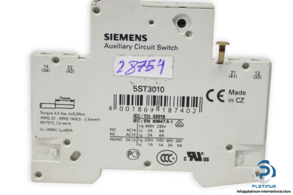 siemens-5ST301-AS-auxiliary-contact-switch-(Used)-2