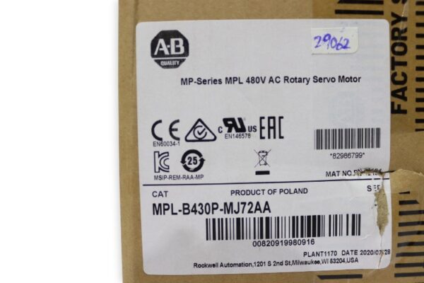 allen-bradley-MPL-B430P-MJ72AA-A-rotary-servo-motor-new-1