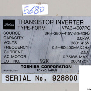 Toshiba-VFA3-4007PC-transistor-inverter-(New)-2