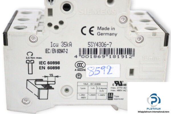 siemens-5SY4306-7-miniature-circuit-breaker-(used)-2
