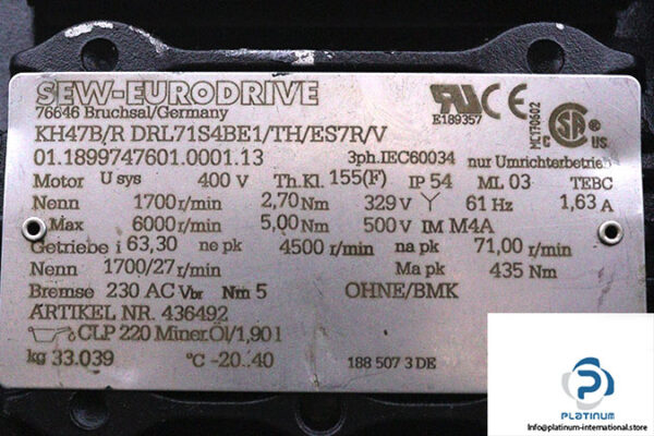 sew-KH47B_R-DRL71S4BE1_TH_ES7R_V-helical-bevel-gearmotor-used-2