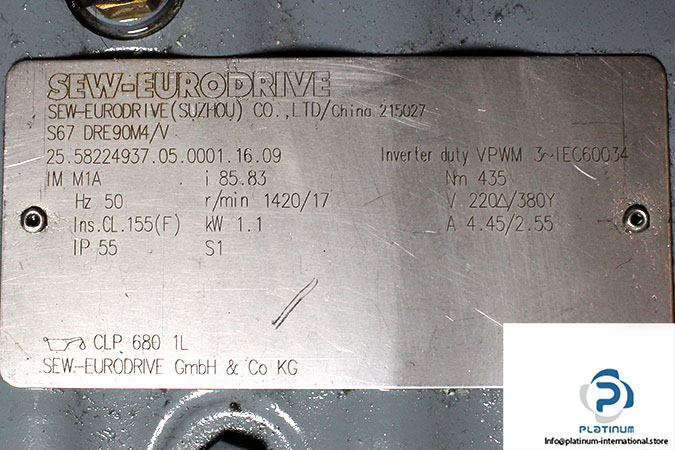 sew-S67-DRE90M4_V-helical-worm-gearmotor-3-used