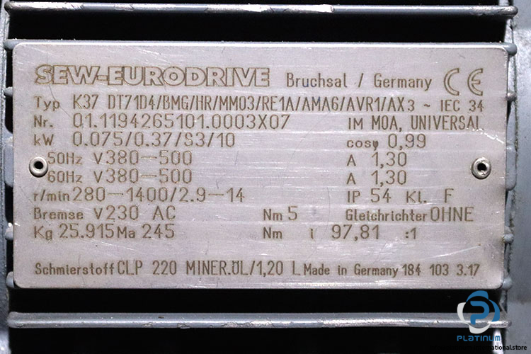 sew-K37DT71D4BMGHRMM03RE1AAMA6AVR1AX-helical-gearmotor(used)-5
