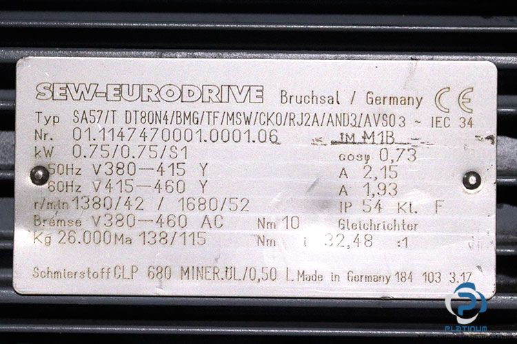 sew-SA57TDT80N4BMGTFMSWCK0RJ2AAND3AVS0-01.1147470001.0001.06-gearmotor(used)-2