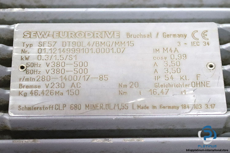 sew-SF57-DT90L4_BMG_MM15-helical-worm-gearmotor-used-5