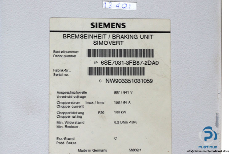 siemens-6SE7031-3FB87-2DA0-simovert-braking-unit-(Used)-2
