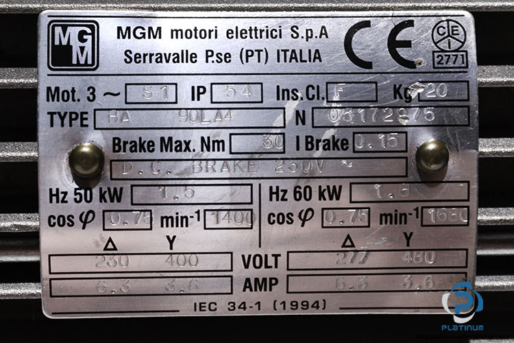 mgm-BA-90LA4-brake-motor-with-flange-used-2