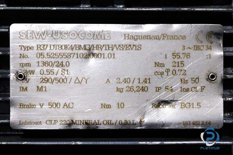 sew-R37-DT80K4-BMG-HR-TH-VS-EV1S-helical-servo-gearmotor-(used)-2
