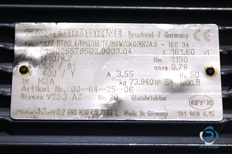 sew-SA77-DT90L4BMGHRTFMSWCK0RR2A-helical-worm-gearmotor(used)-4