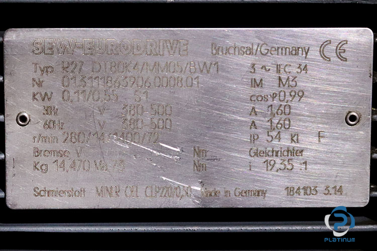 sew-R27DT80K4MM05BW1-helical-gearmotor(used)-1