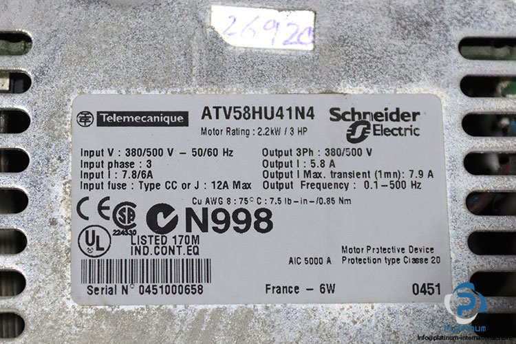 telemecanique-ATV58HU41N4-adjustable-speed-drive-(used)-2