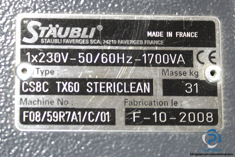 staubli-CS8C-TX60-STERICLEAN-industrial-robot-(Used)-8