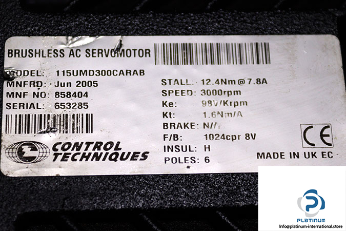 control-techniques-115UMD300CCARAB-brushless-ac-servomotor-used-2