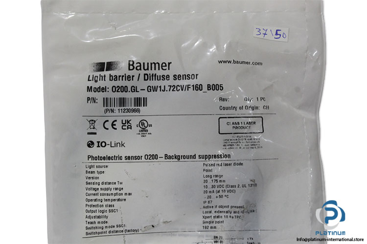 baumer-O200-GL-GW1J-72CV-F160-B005-diffuse-sensor-(new)-(package)-2